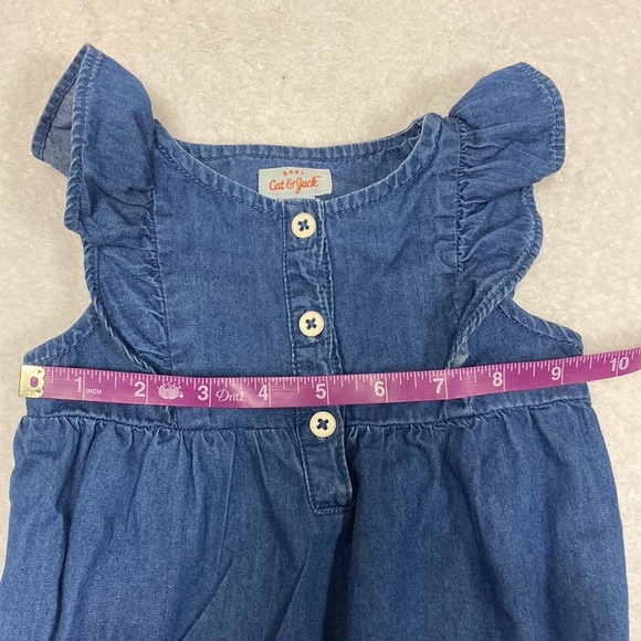 Cat & jack chambray denim ruffle summer bubble romper one piece 6-9m - Picture 4 of 8